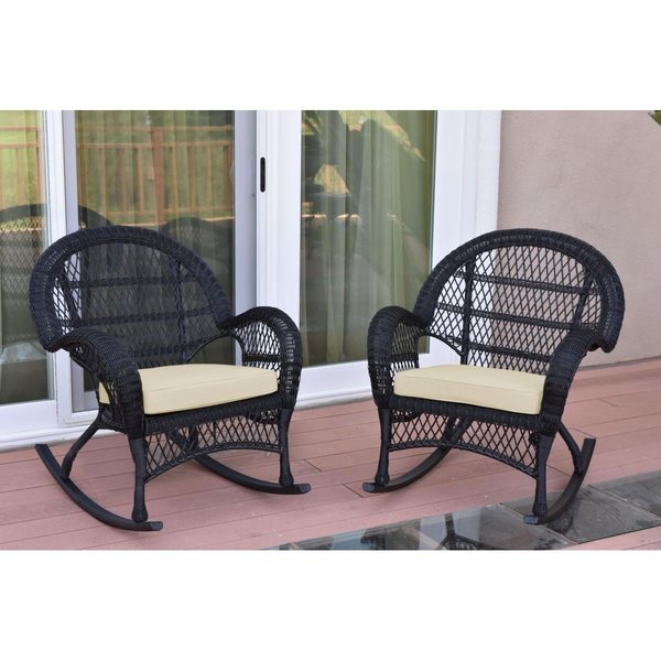 Propation W00211-R-2-FS001 Santa Maria Black Wicker Rocker Chair with Ivory Cushion PR2435682